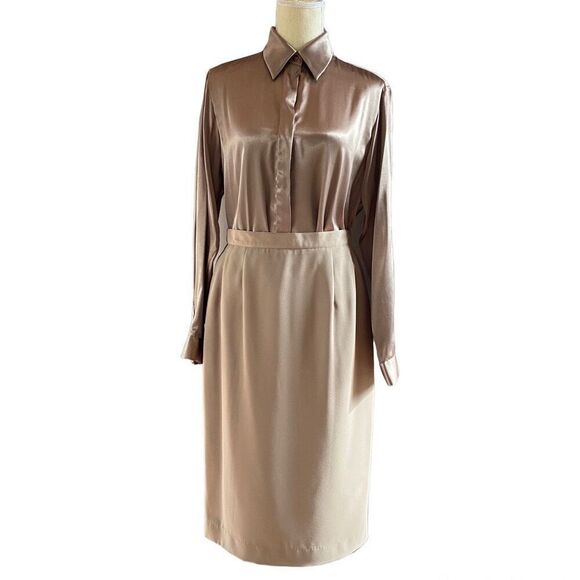 Halston 3 Piece Beige Taupe Skirt Suit 8 - Picture 3 of 13
